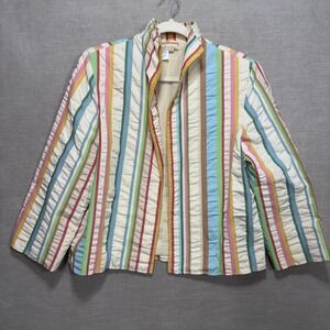 Norm Thompson Womens Quilted Striped Jacket M USA Artsy Boho Quirky Unique Retro